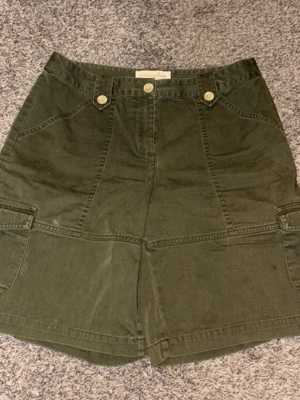 LONDONJEAN Olive Green Utility Shorts with Branded Waist Label